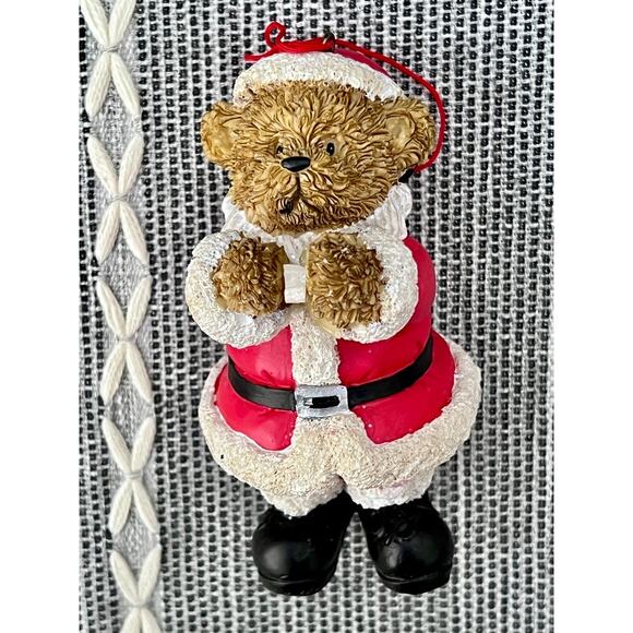 Lot of 2 VTG Teddy Bear Santa Christmas Ornaments 80s 90s Traditional Country - Picture 2 of 6